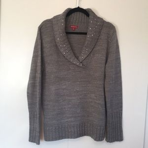 Sequin detail shawl collar sweater
